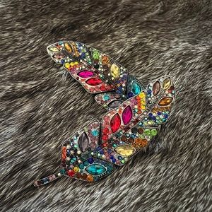 Large Feather Rhinestone Earrings • nickel free post • handmade colorful earring